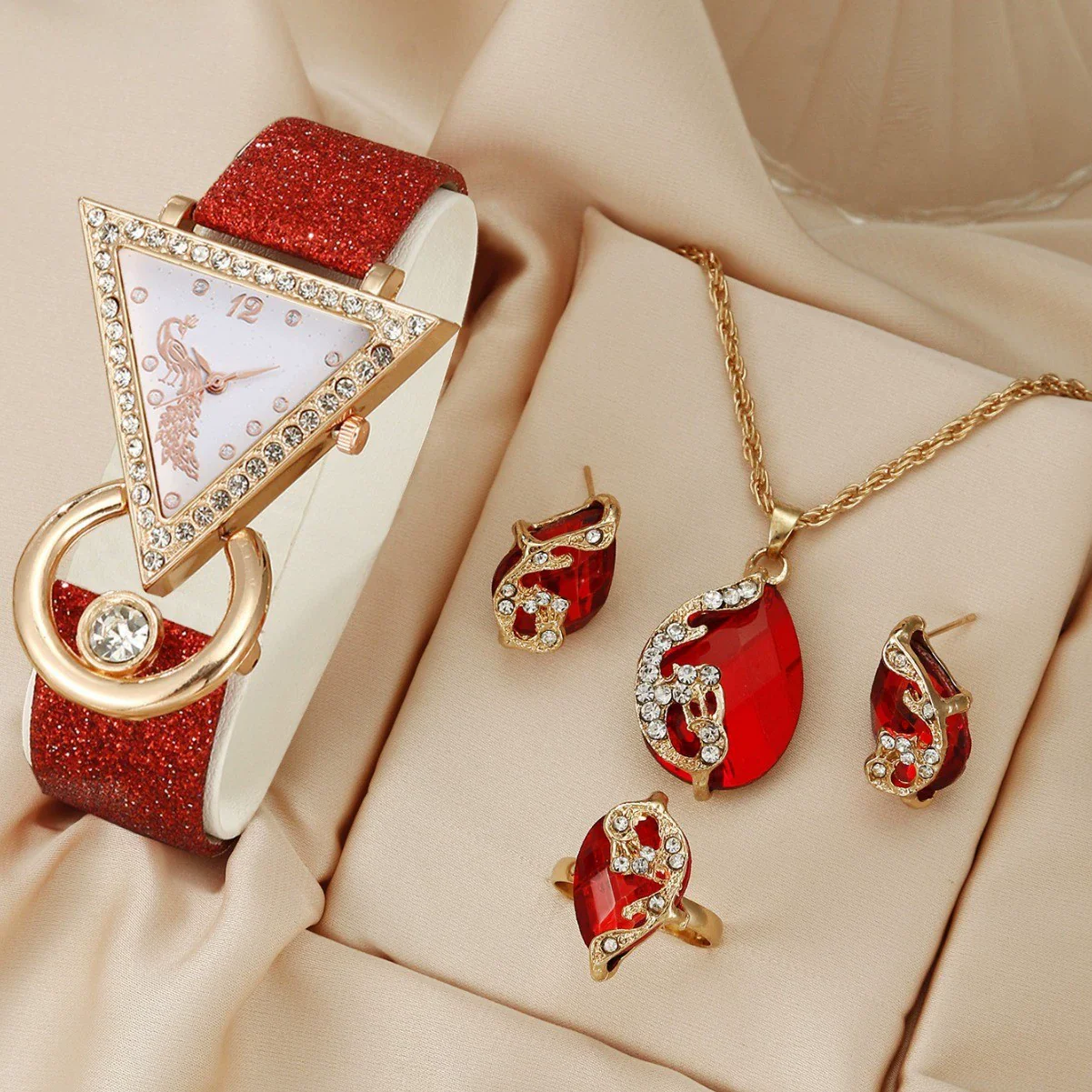 Women's Fashion Leather Watch With Inverted Triangle Diamond Set And Alloy Case - Image 14