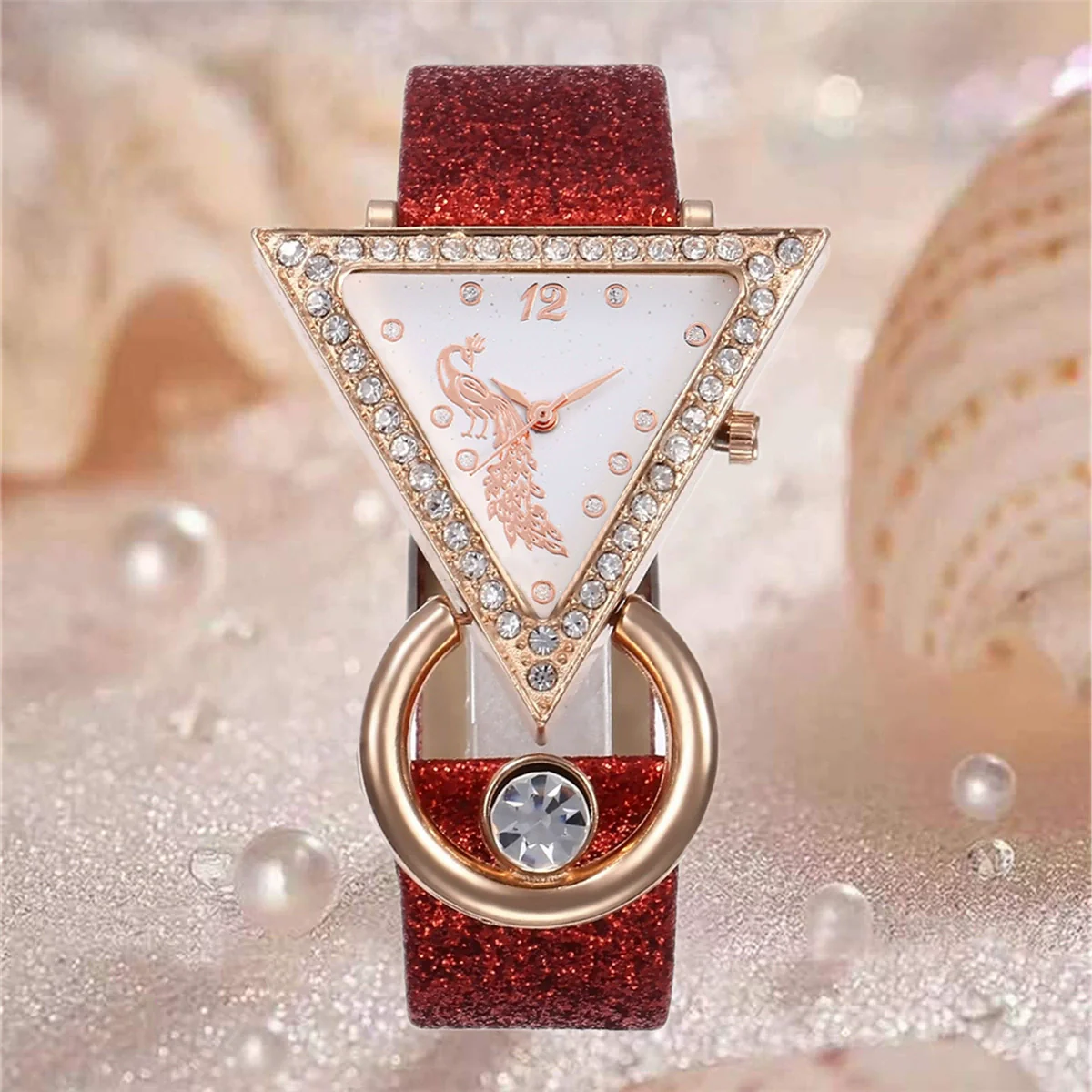 Women's Fashion Leather Watch With Inverted Triangle Diamond Set And Alloy Case - Image 17