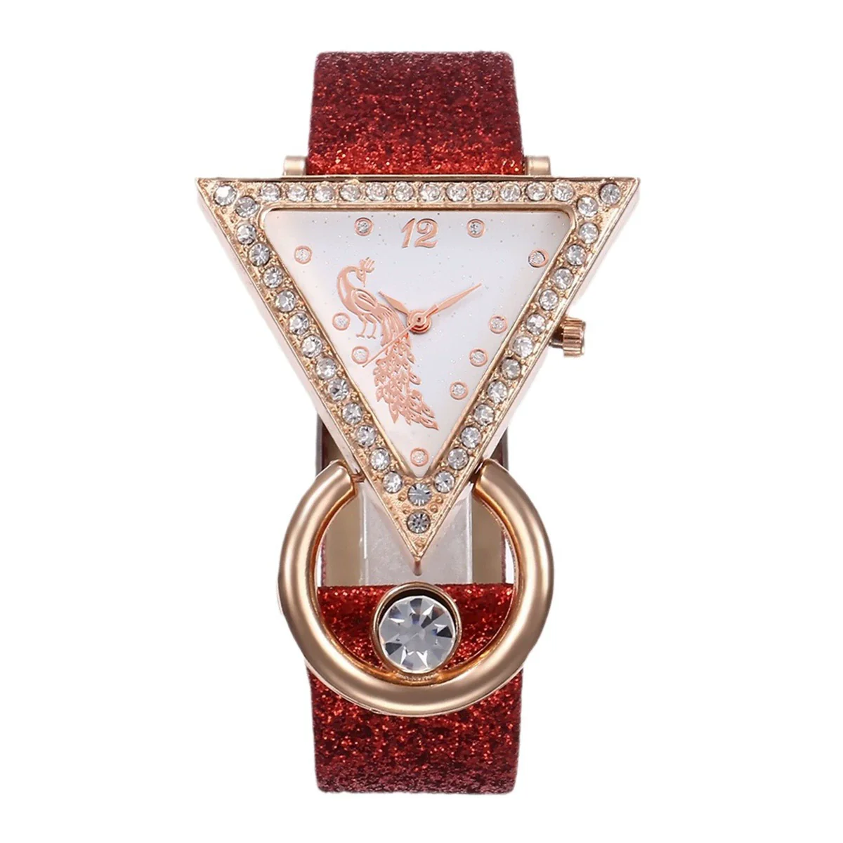 Women's Fashion Leather Watch With Inverted Triangle Diamond Set And Alloy Case - Image 5