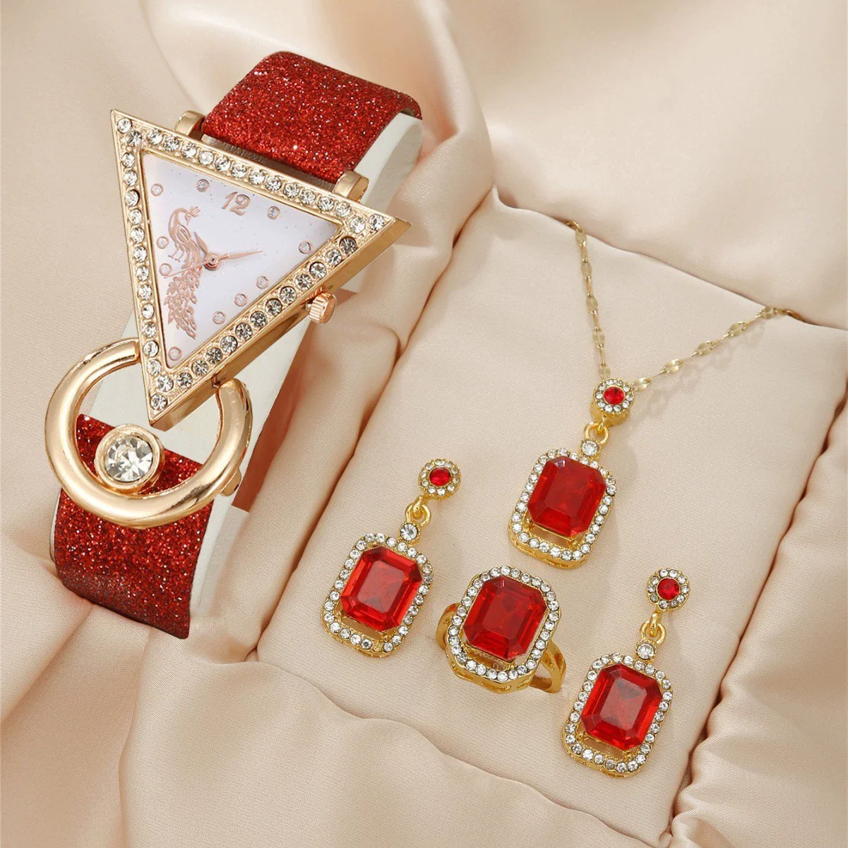 Women's Fashion Leather Watch With Inverted Triangle Diamond Set And Alloy Case - Image 7