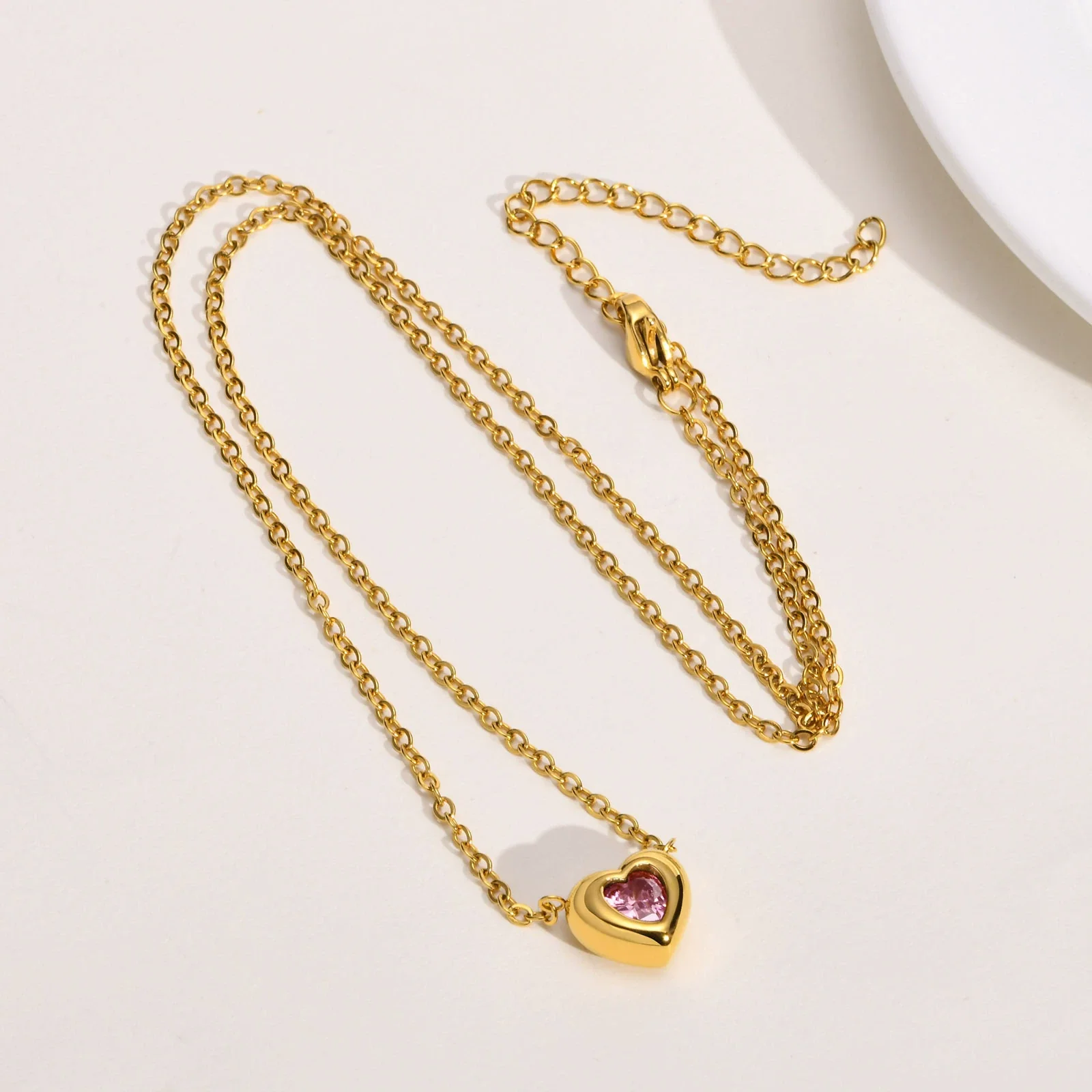 Women's Fashion Love Stainless Steel Heart Shaped Zircon Necklace With Electroplating - Image 3