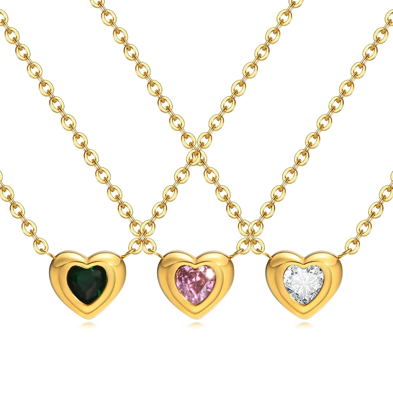 Women's Fashion Love Stainless Steel Heart Shaped Zircon Necklace With Electroplating - Image 5