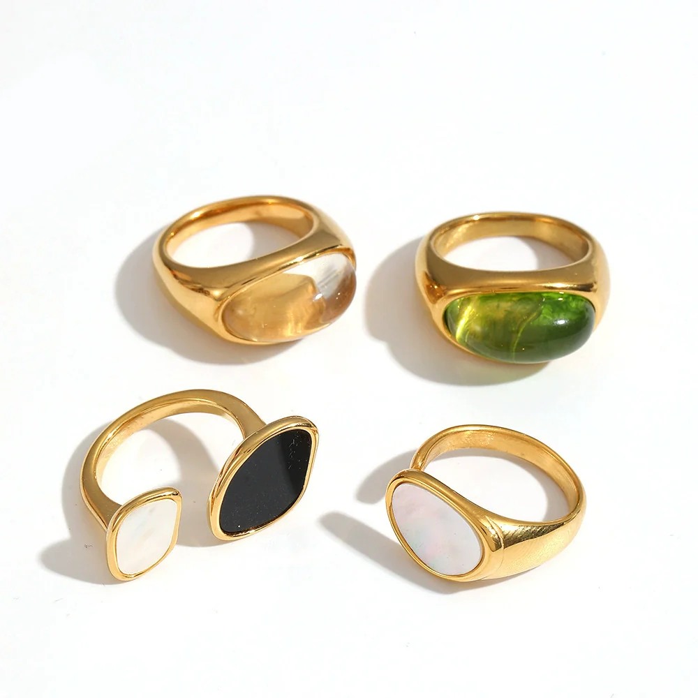 Women's Fashion Luxury Resin Titanium Steel And Stainless Steel Geometric Pattern Polished Electroplated Ring And Bracelet Set - Image 3