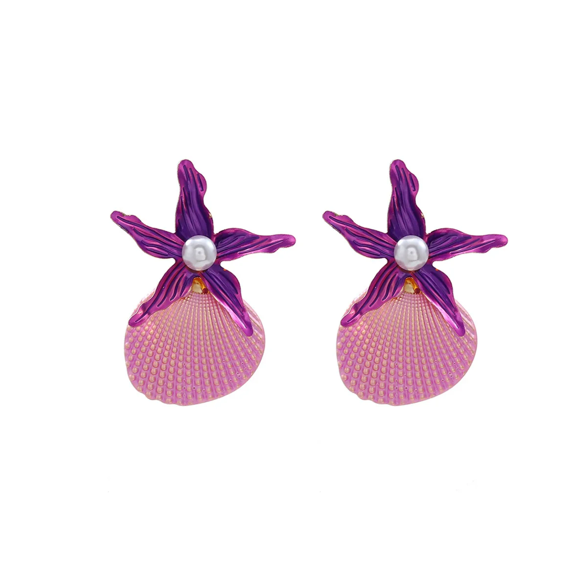 Women's Fashion Marine Style Zinc Alloy Geometric Starfish Shell Imitation Pearl Earrings - Image 8