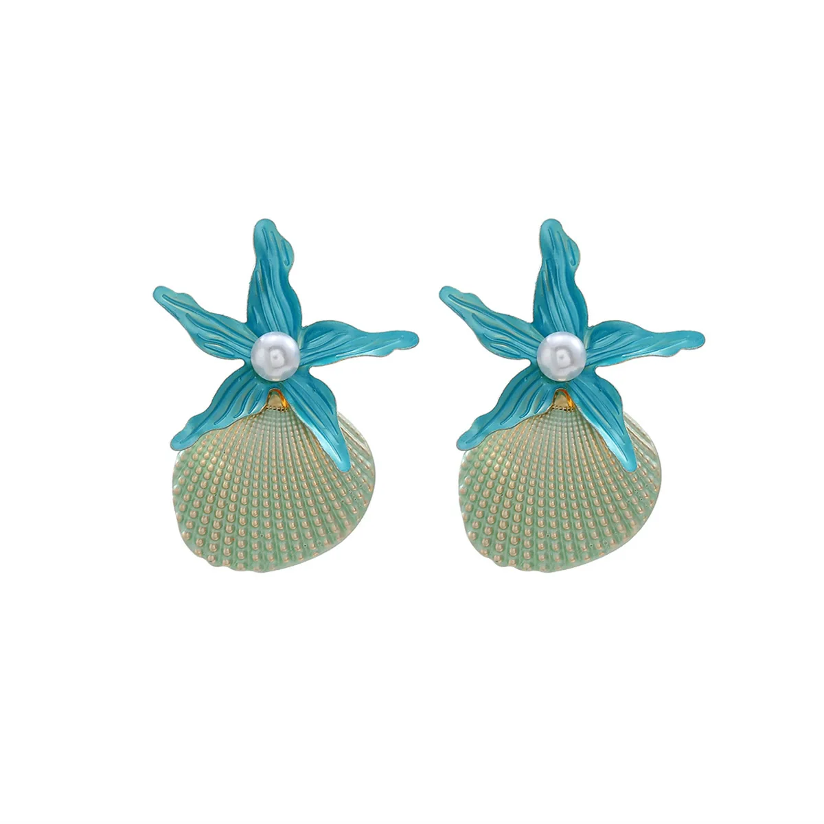 Women's Fashion Marine Style Zinc Alloy Geometric Starfish Shell Imitation Pearl Earrings - Image 9