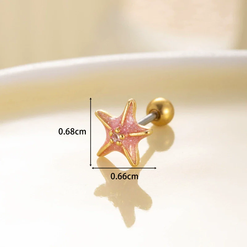 Women's Fashion Metal Starfish Flower Painted Oil Electroplated Titanium Steel Ear Nails - Image 11