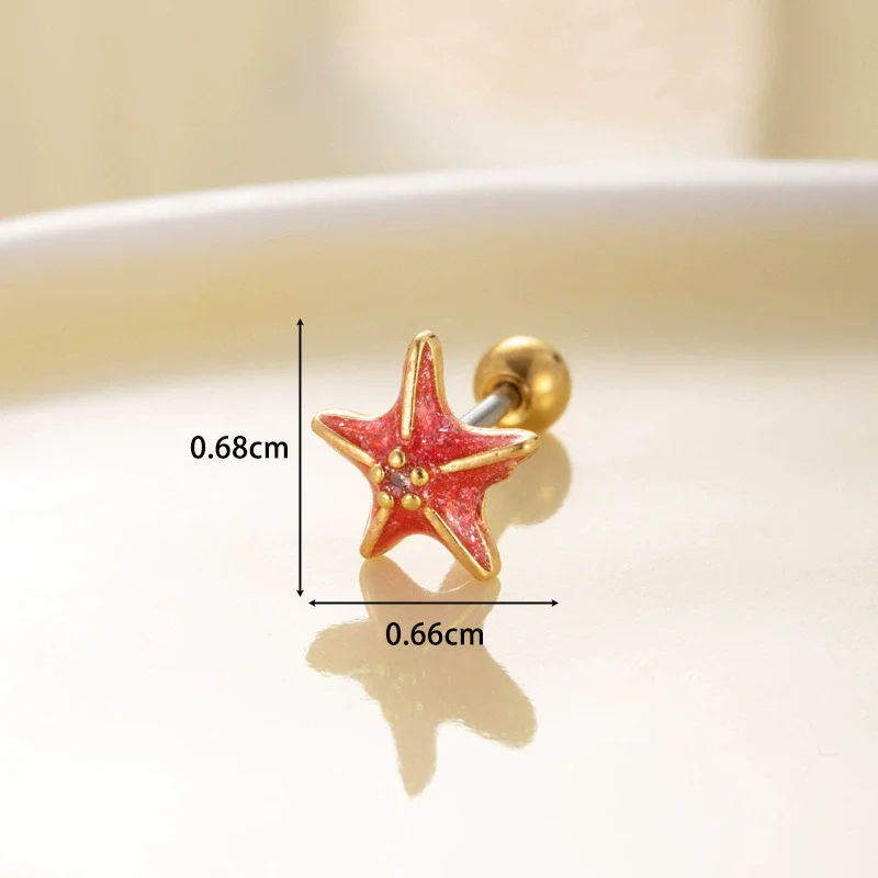 Women's Fashion Metal Starfish Flower Painted Oil Electroplated Titanium Steel Ear Nails - Image 13