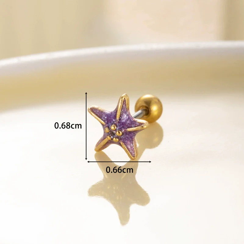 Women's Fashion Metal Starfish Flower Painted Oil Electroplated Titanium Steel Ear Nails - Image 15