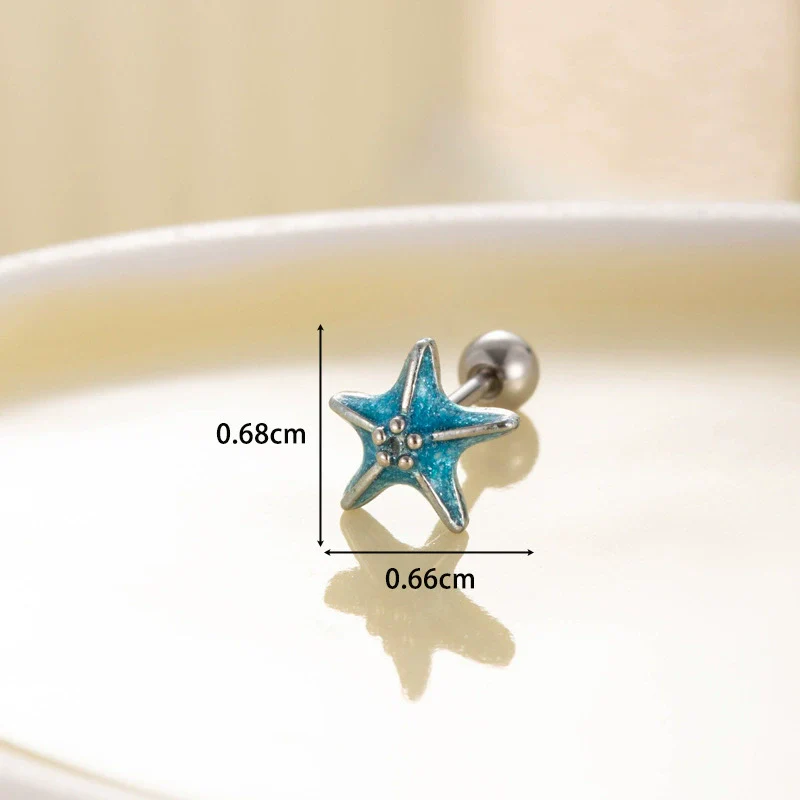 Women's Fashion Metal Starfish Flower Painted Oil Electroplated Titanium Steel Ear Nails - Image 16