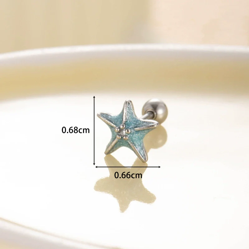 Women's Fashion Metal Starfish Flower Painted Oil Electroplated Titanium Steel Ear Nails - Image 8