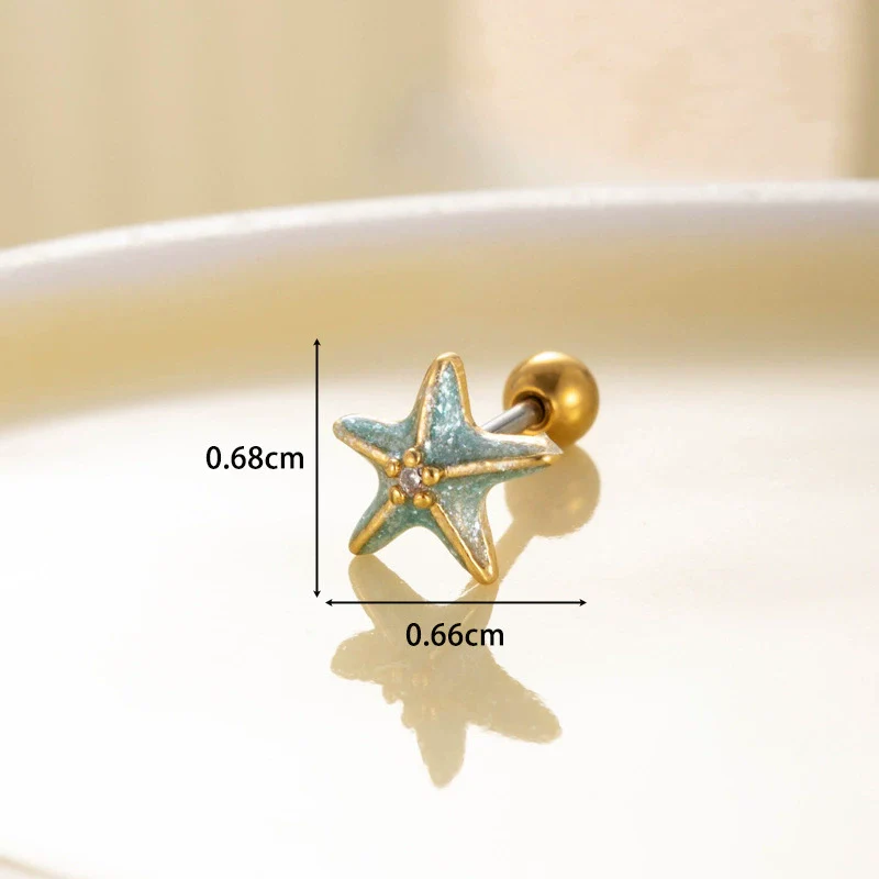 Women's Fashion Metal Starfish Flower Painted Oil Electroplated Titanium Steel Ear Nails - Image 9