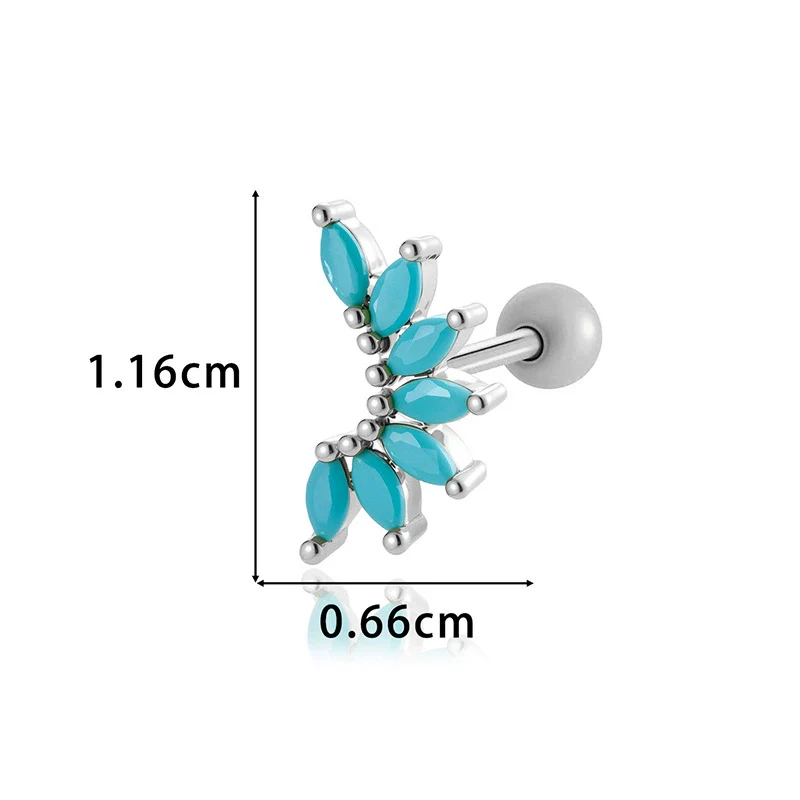 Women's Fashion Ol Colorful Marquiseshaped Flowerpatterned Zircon Inlaid Stainless Steel Electroplated Cartilage Piercing Earrings - Image 15