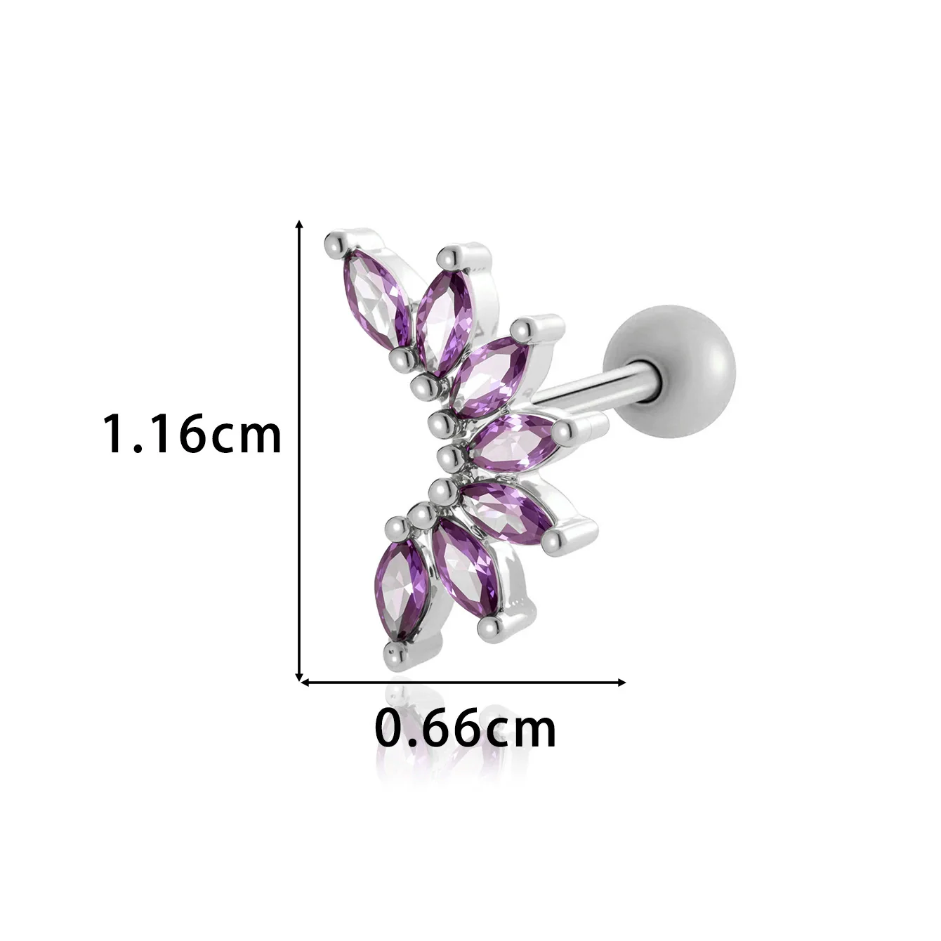 Women's Fashion Ol Colorful Marquiseshaped Flowerpatterned Zircon Inlaid Stainless Steel Electroplated Cartilage Piercing Earrings - Image 9
