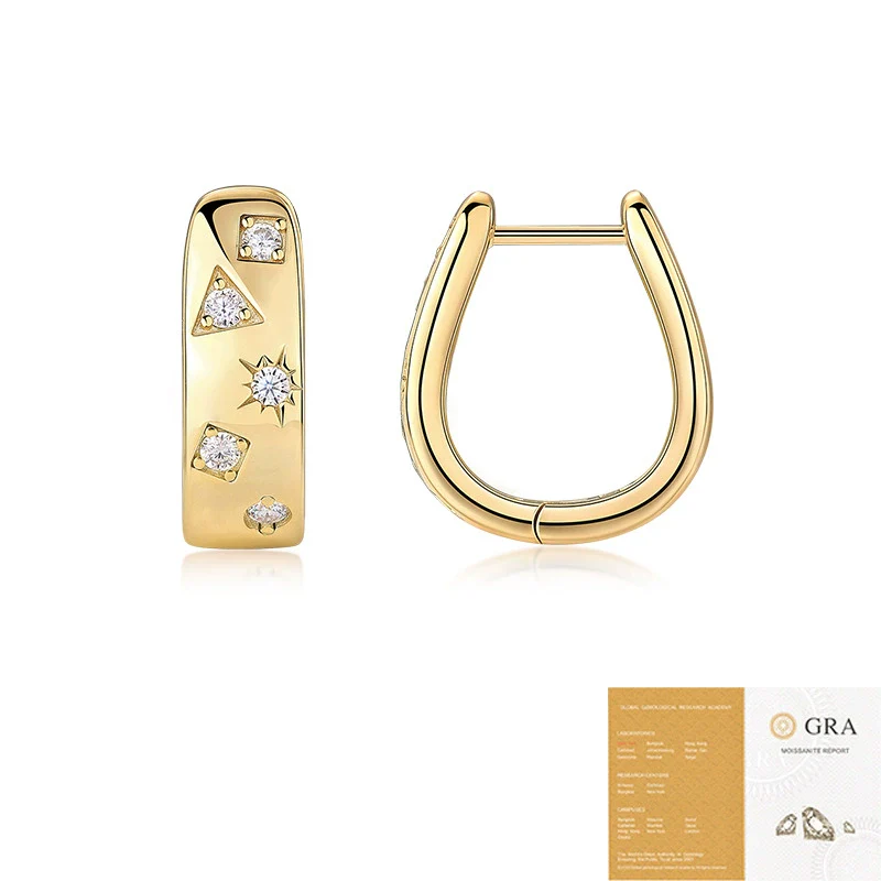 Women's Fashion Ol Geometric Moissanite Inlaid 925 Silver Earrings - Image 5