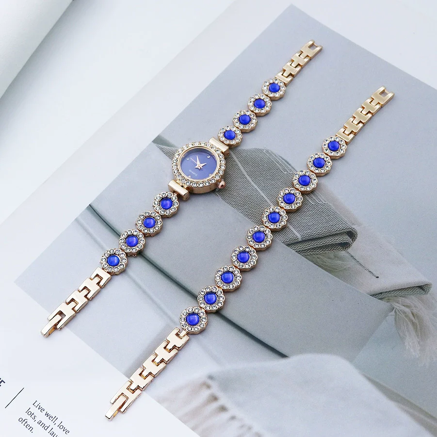 Women's Fashion Quartz Bracelet Watch Set Chalcedony Diamond Alloy Round Dial - Image 3