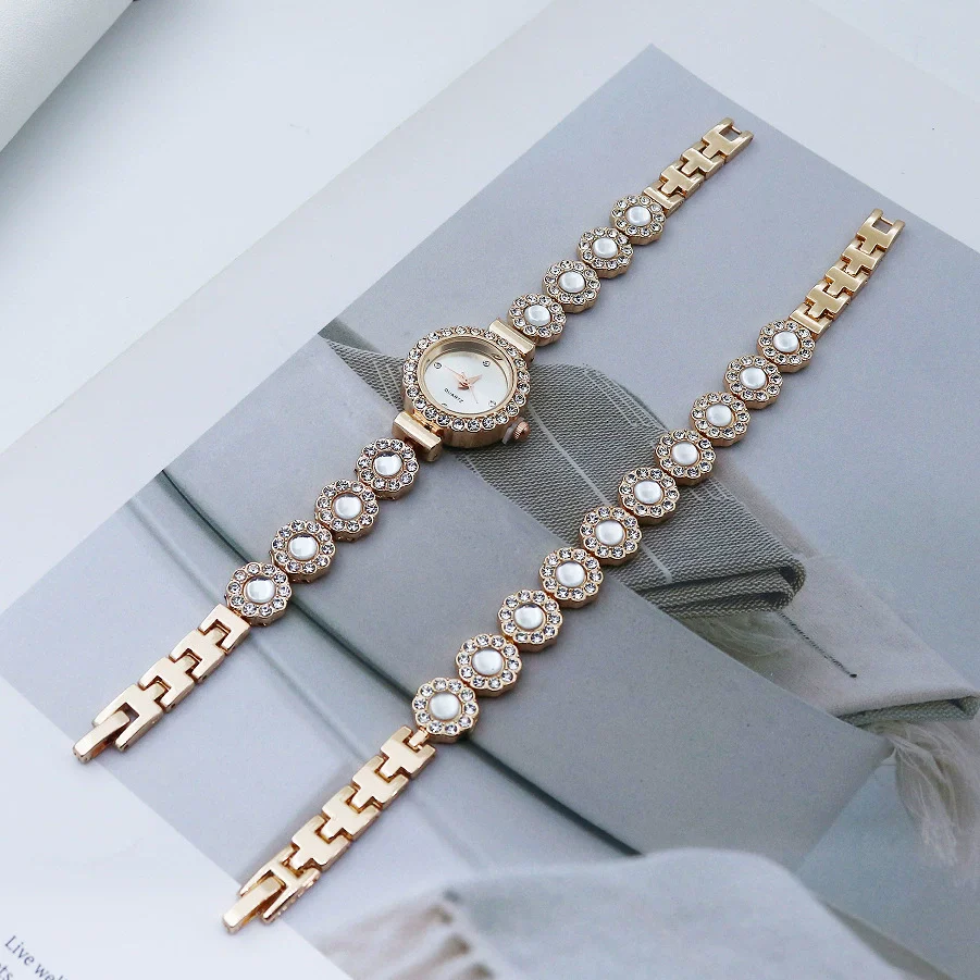 Women's Fashion Quartz Bracelet Watch Set Chalcedony Diamond Alloy Round Dial - Image 6