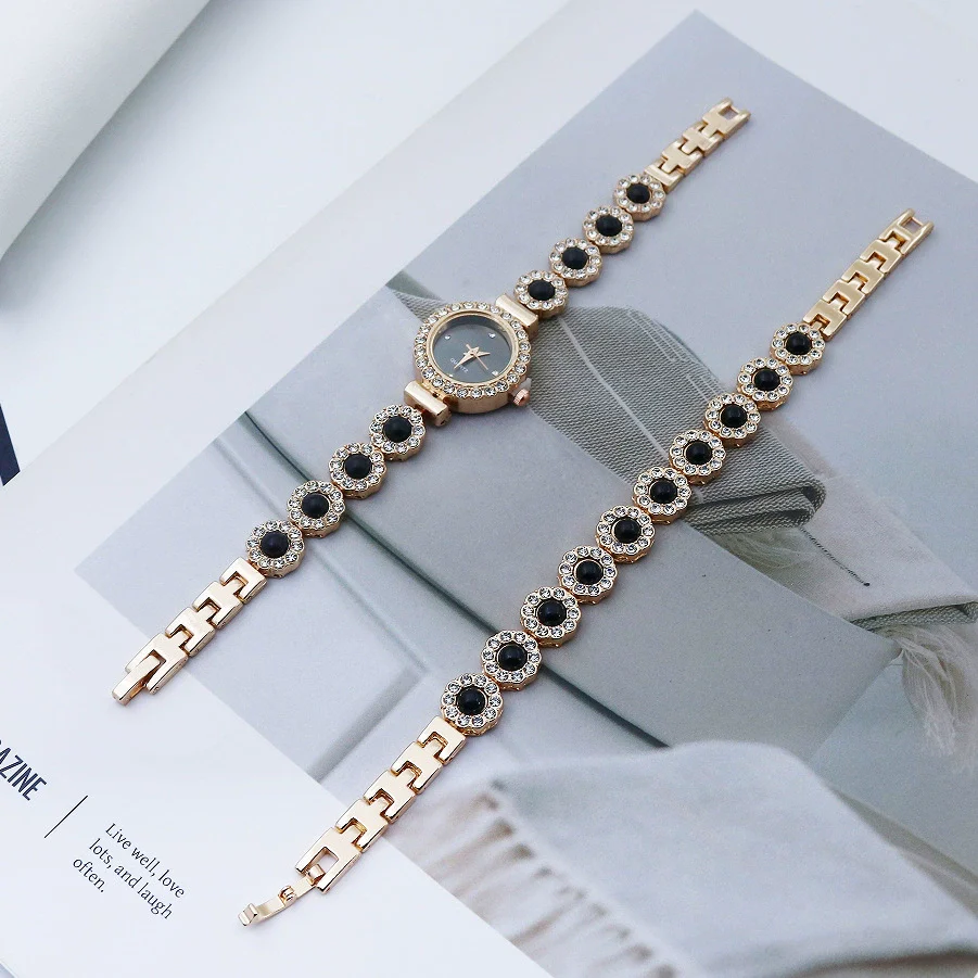 Women's Fashion Quartz Bracelet Watch Set Chalcedony Diamond Alloy Round Dial - Image 7