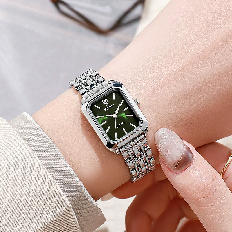 Women's Fashion Quartz Watch Alloy Case Steel Band Rectangular Dial