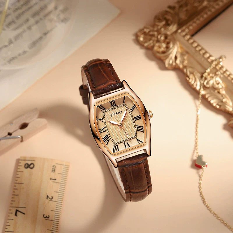 Women's Fashion Quartz Watch With Small Square And Barrel Shaped Dial Metal Case Imitation Leather Strap Mineral Strengthened Glass Mirror Stainless Steel Clasp - Image 3