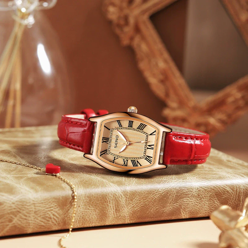Women's Fashion Quartz Watch With Small Square And Barrel Shaped Dial Metal Case Imitation Leather Strap Mineral Strengthened Glass Mirror Stainless Steel Clasp - Image 4