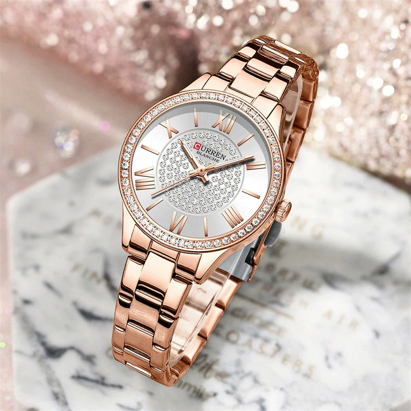 Women's Fashion Rhinestone Watch Stainless Steel Band Round Dial Quartz Watch - Image 2