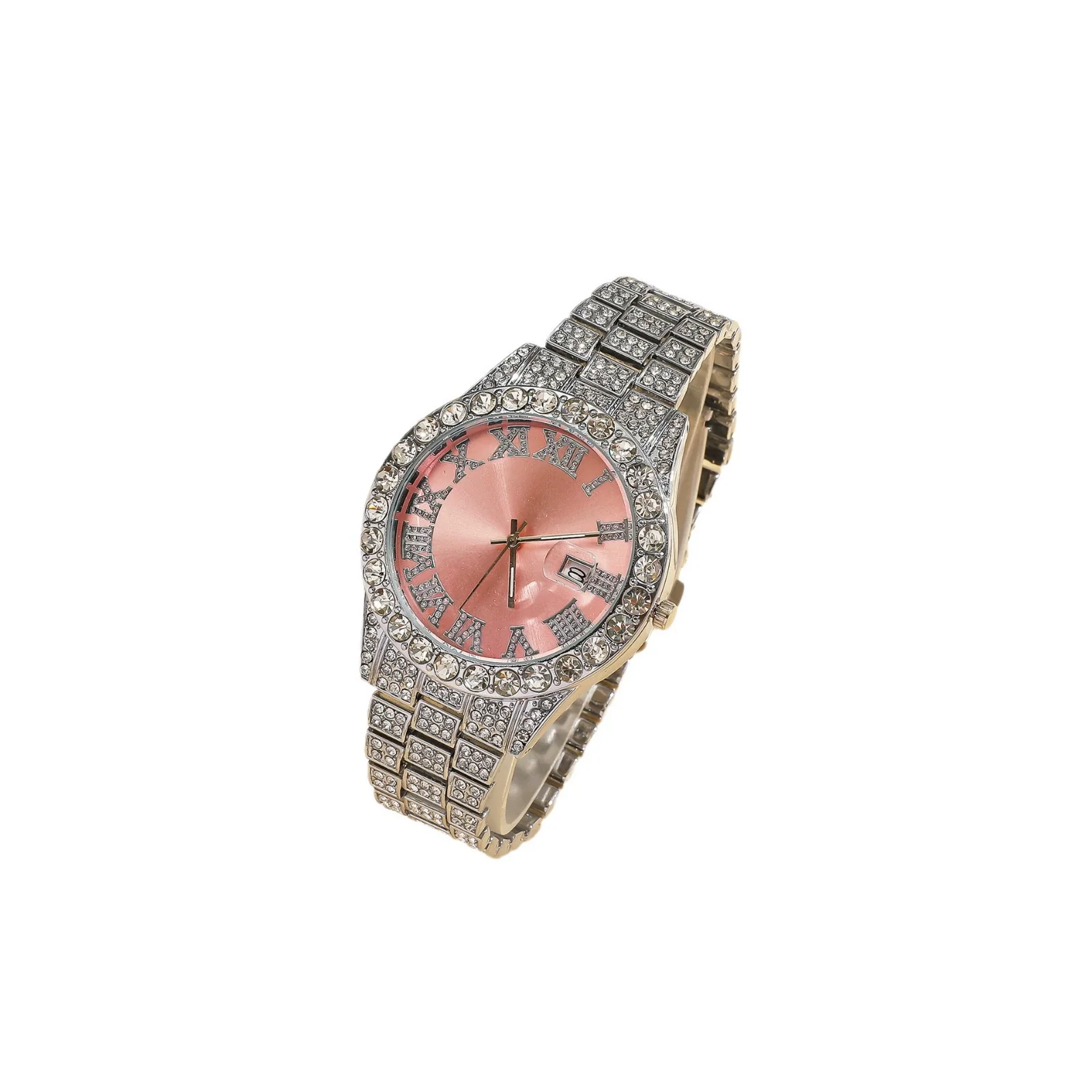 Women's Fashion Roman Diamondencrusted Watch With Calendar Alloy Case And Strap Round Dial - Image 4