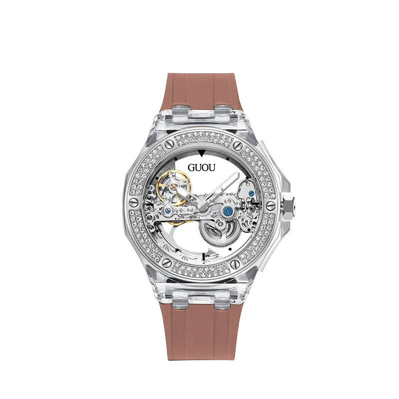 Women's Fashion Simple Alloy Case Mineral Reinforced Glass Mirror Silicone Strap Round Dial Mechanical Watch With Rhinestones And Waterproof Function - Image 13