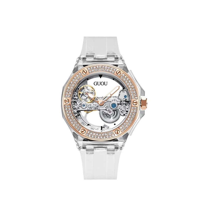 Women's Fashion Simple Alloy Case Mineral Reinforced Glass Mirror Silicone Strap Round Dial Mechanical Watch With Rhinestones And Waterproof Function - Image 15