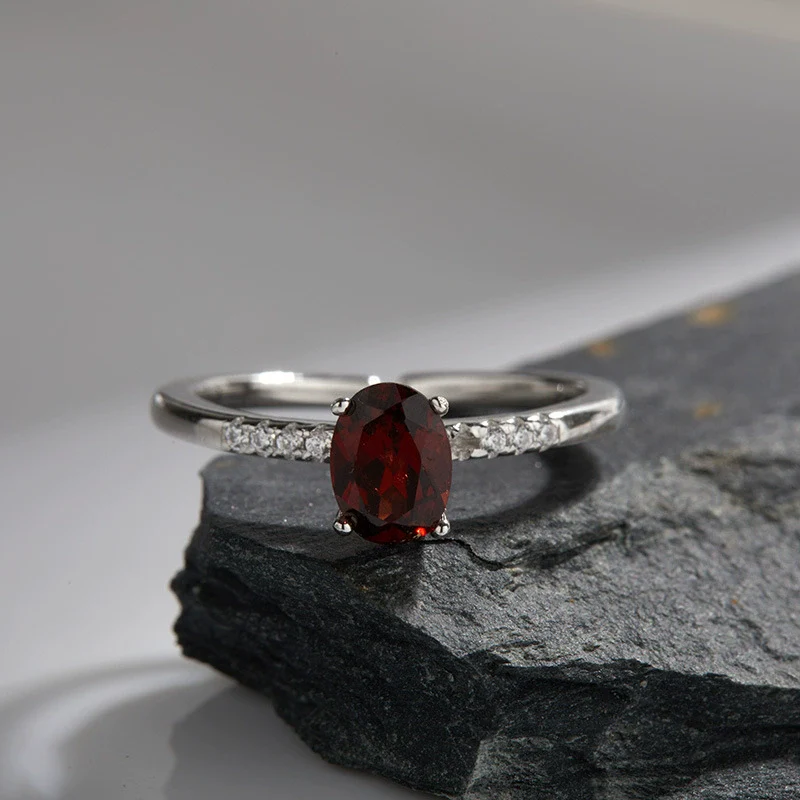 Women's Fashion Simple Geometric S925 Sterling Silver Ring Set With Natural Topaz Garnet Citrine - Image 10
