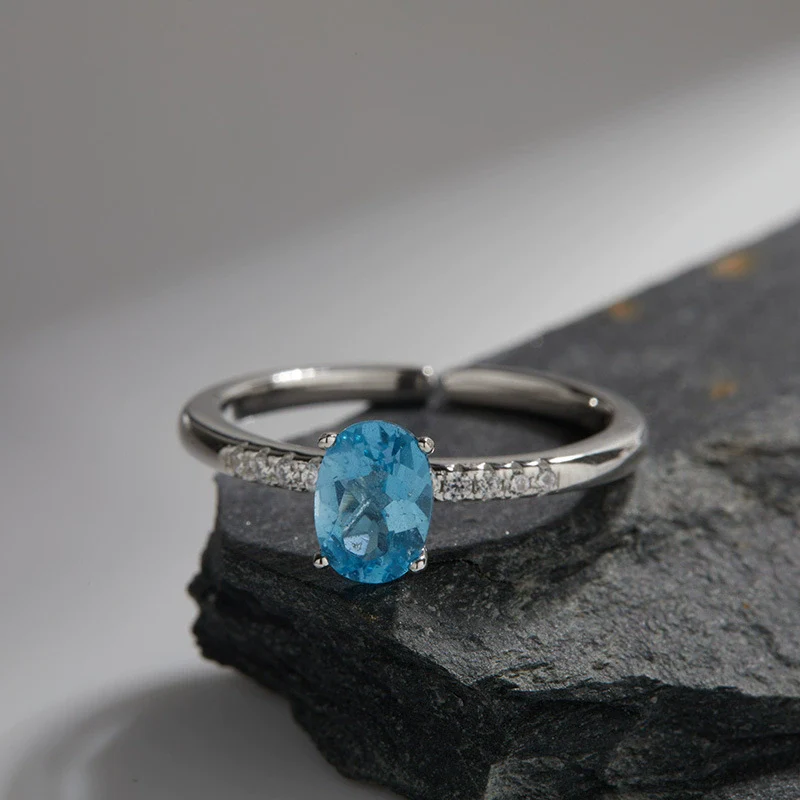 Women's Fashion Simple Geometric S925 Sterling Silver Ring Set With Natural Topaz Garnet Citrine - Image 3