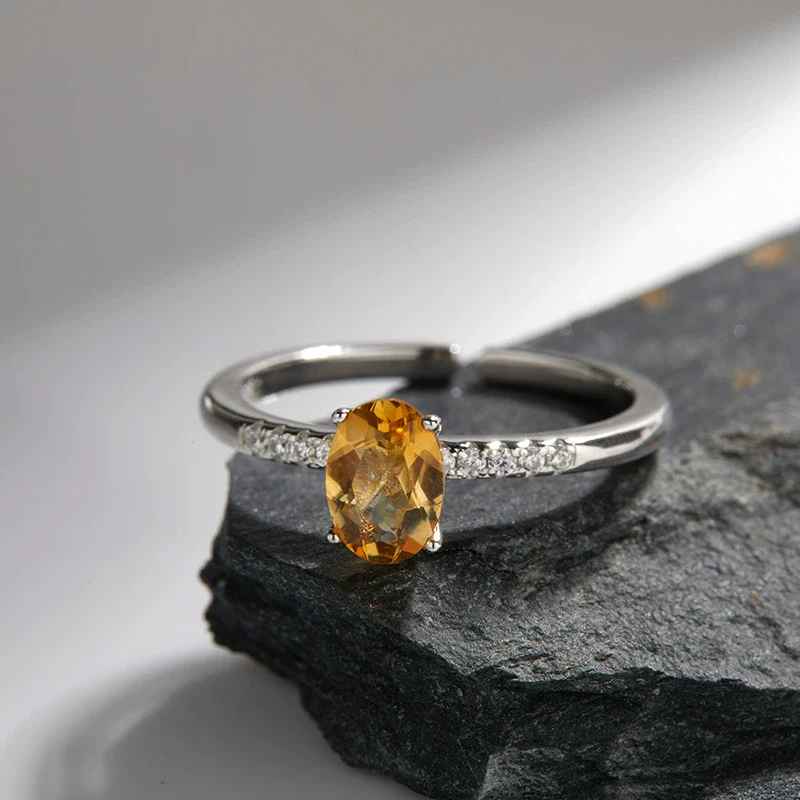 Women's Fashion Simple Geometric S925 Sterling Silver Ring Set With Natural Topaz Garnet Citrine - Image 4