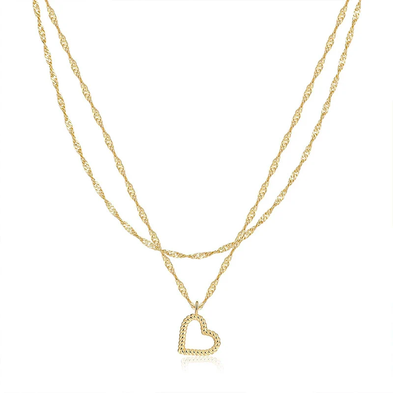 Women's Fashion Simple Light Luxury Temperament Love Double Layer Clavicle Necklace Copper Material Heart Pattern Electroplating Treatment - Image 5