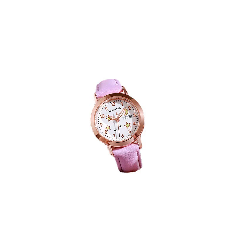 Women's Fashion Simple Luminous Double Calendar Waterproof Quartz Watch Alloy Case Imitation Leather Strap Stainless Steel Clasp Round Dial - Image 5