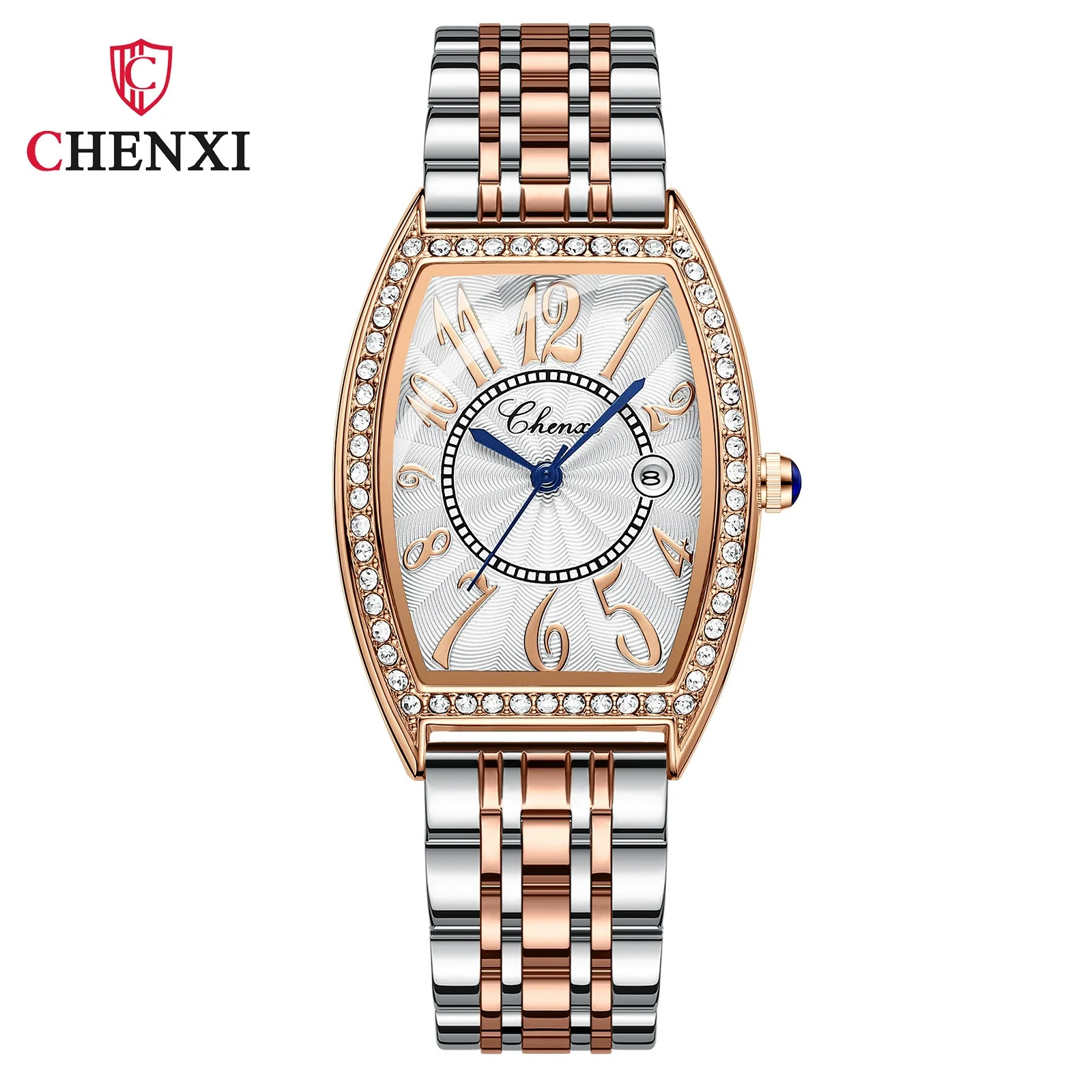 Women's Fashion Square Alloy Case Stainless Steel Band Waterproof Diamond Inlaid Watch