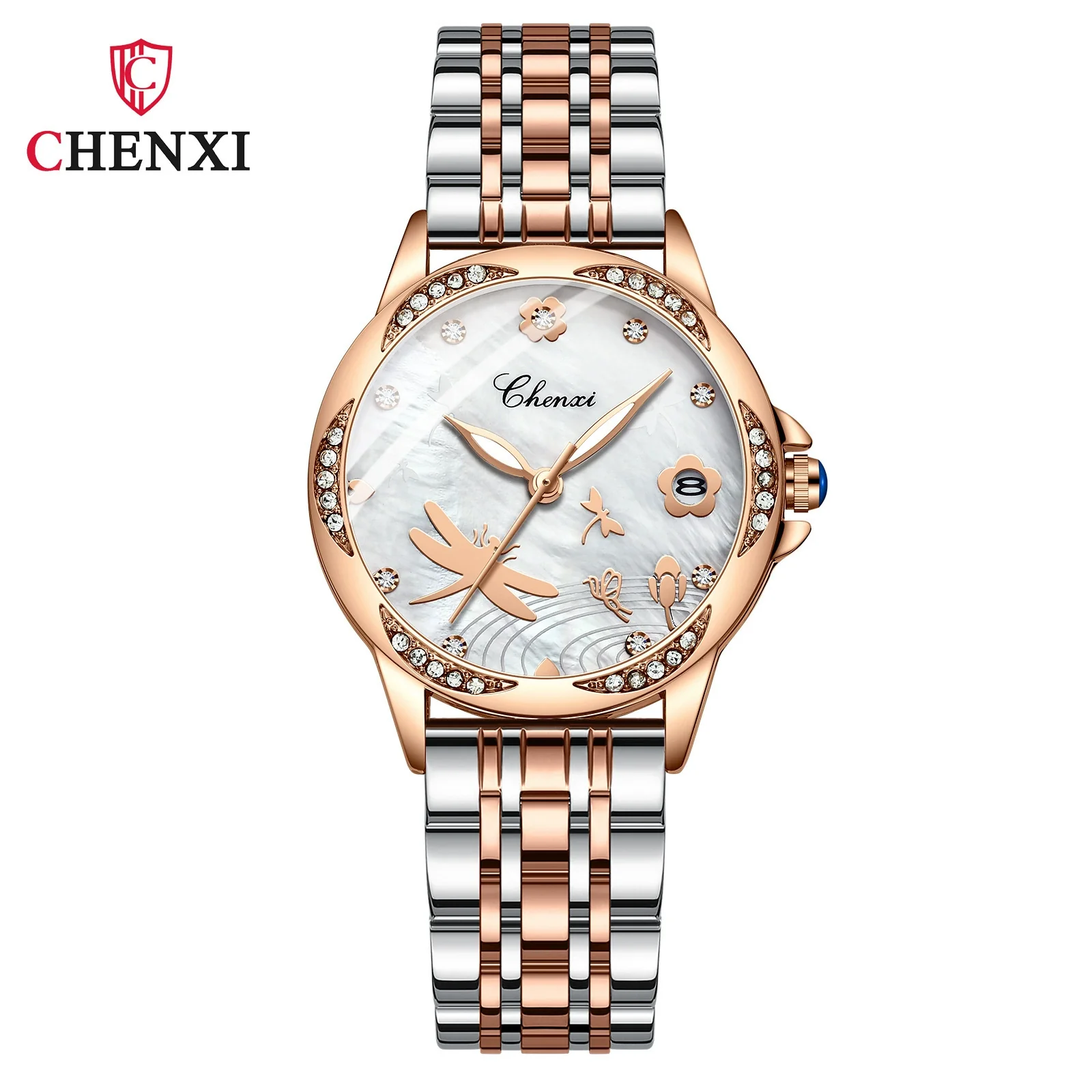 Women's Fashion Square Alloy Case Stainless Steel Band Waterproof Diamond Inlaid Watch - Image 4