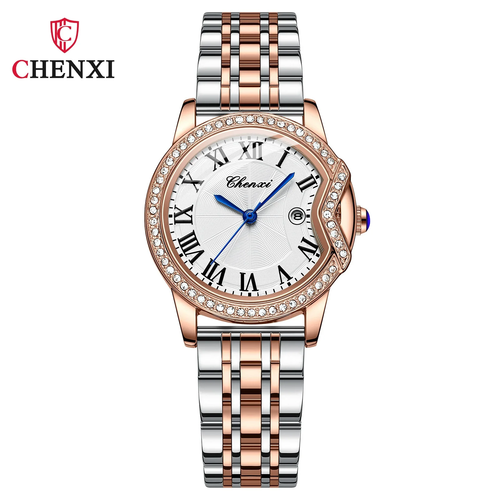 Women's Fashion Square Alloy Case Stainless Steel Band Waterproof Diamond Inlaid Watch - Image 5