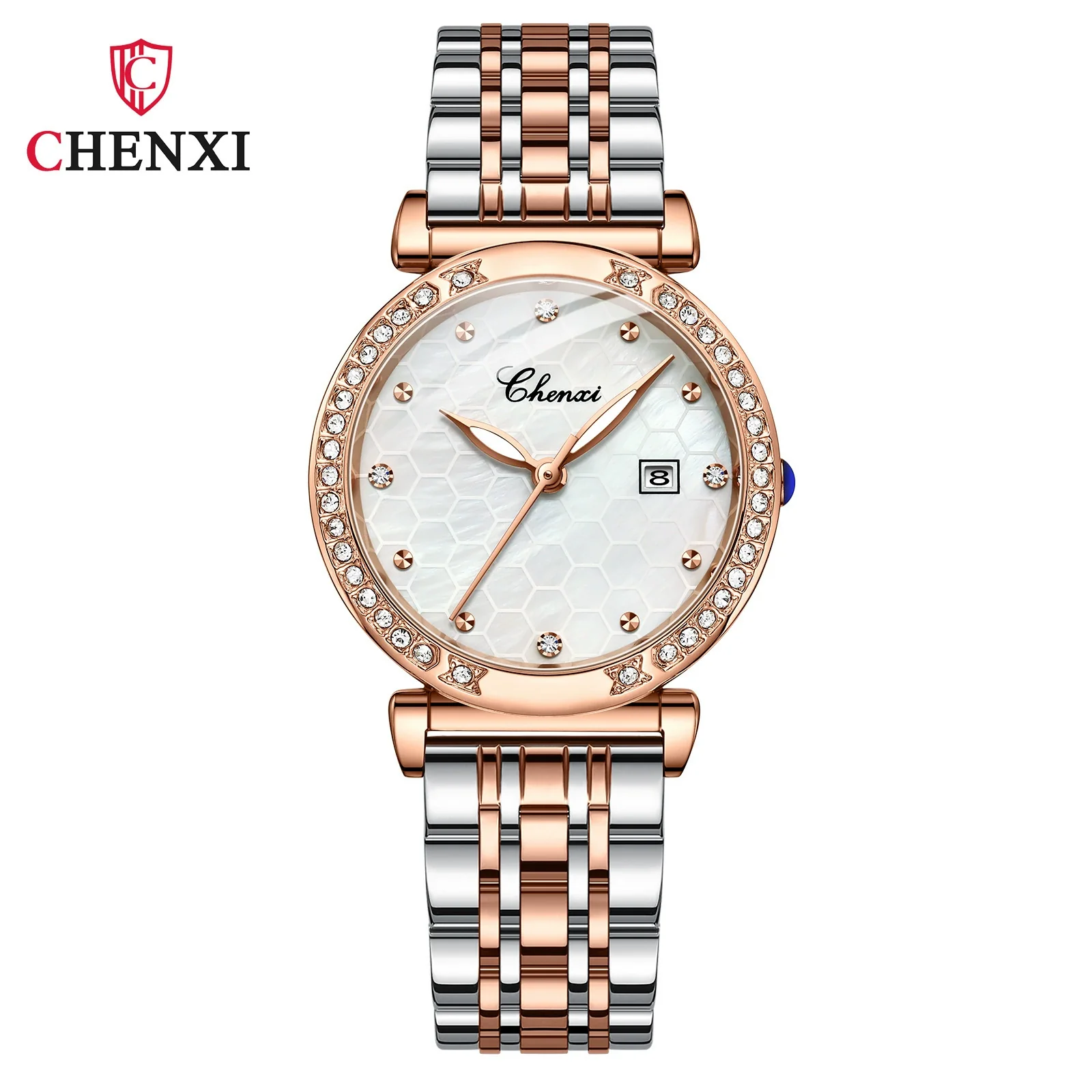 Women's Fashion Square Alloy Case Stainless Steel Band Waterproof Diamond Inlaid Watch - Image 7