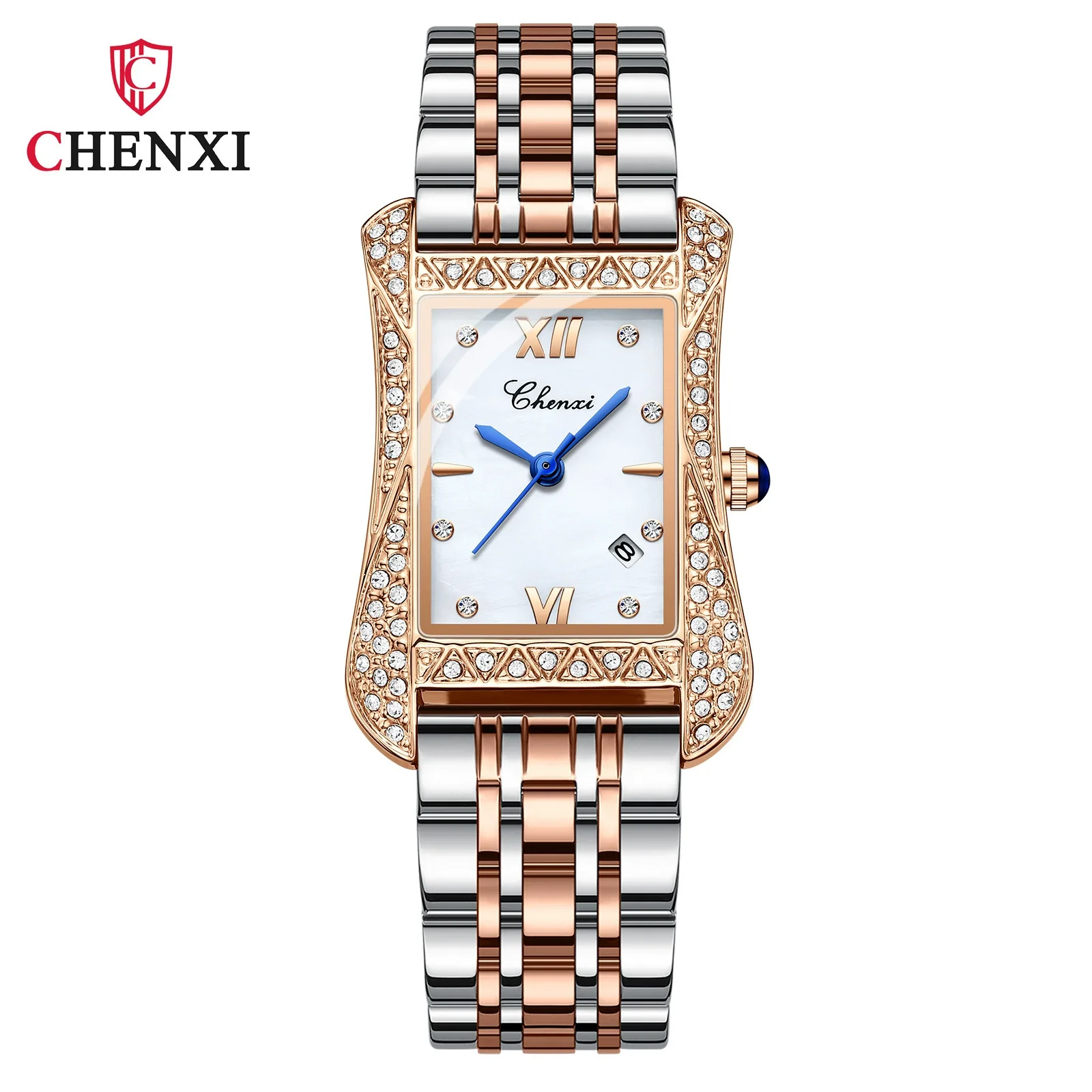 Women's Fashion Square Alloy Case Stainless Steel Band Waterproof Diamond Inlaid Watch - Image 8