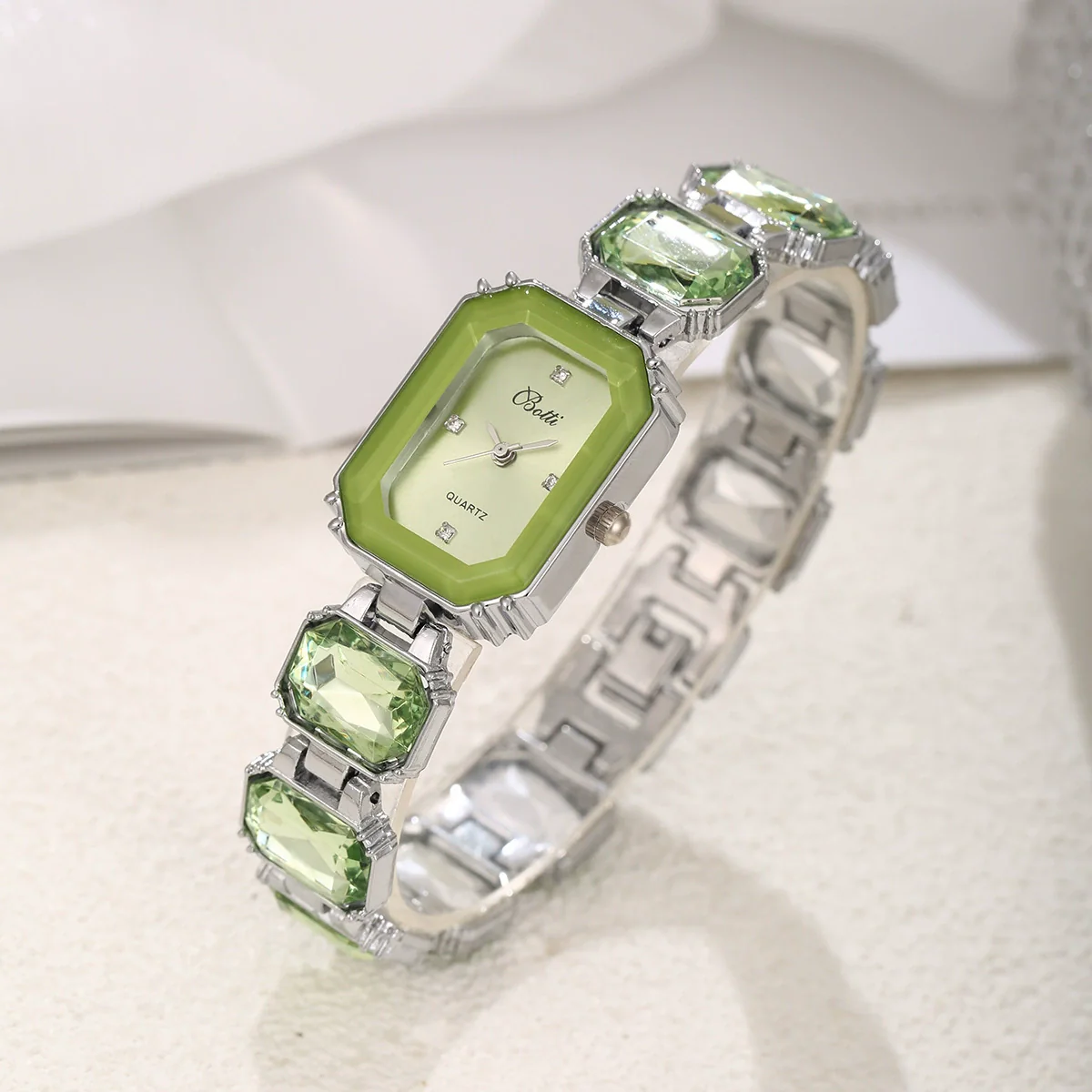Women's Fashion Square Quartz Watch With Rhinestones Alloy Bracelet Stainless Steel Case And Buckle Pu Strap - Image 2