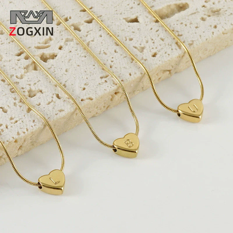 Women's Fashion 316L Stainless Steel And 316L Stainless Steel Heart And Letter Pendant Snake Bone Chain Necklace With Electroplating