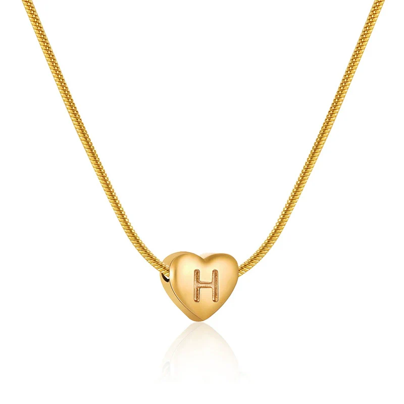 Women's Fashion 316L Stainless Steel And 316L Stainless Steel Heart And Letter Pendant Snake Bone Chain Necklace With Electroplating - Image 13
