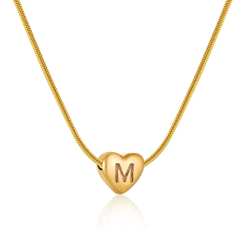 Women's Fashion 316L Stainless Steel And 316L Stainless Steel Heart And Letter Pendant Snake Bone Chain Necklace With Electroplating - Image 18