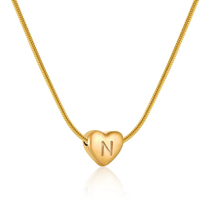 Women's Fashion 316L Stainless Steel And 316L Stainless Steel Heart And Letter Pendant Snake Bone Chain Necklace With Electroplating - Image 19