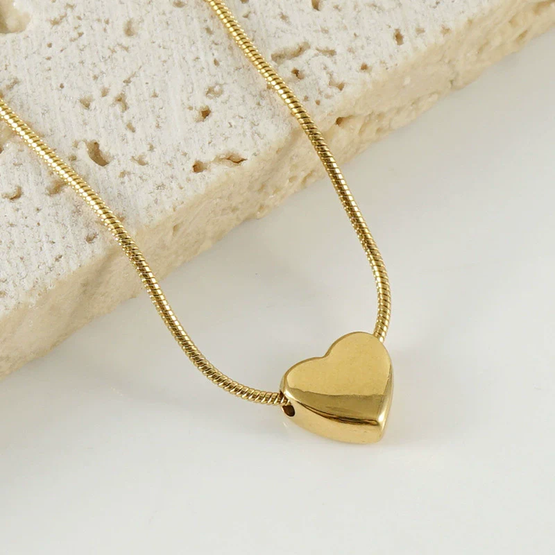Women's Fashion 316L Stainless Steel And 316L Stainless Steel Heart And Letter Pendant Snake Bone Chain Necklace With Electroplating - Image 2
