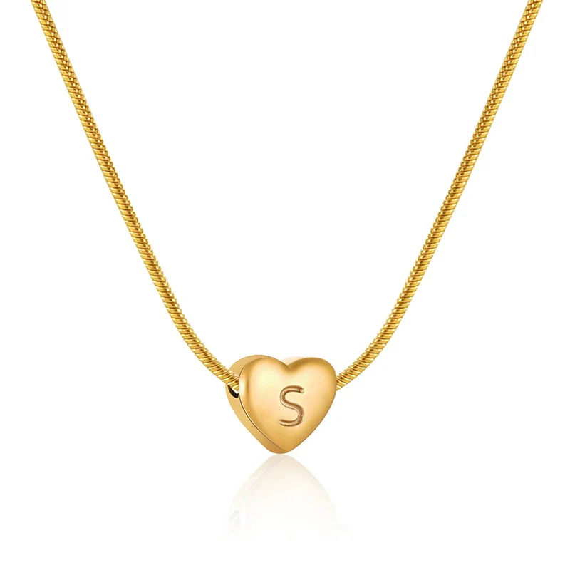 Women's Fashion 316L Stainless Steel And 316L Stainless Steel Heart And Letter Pendant Snake Bone Chain Necklace With Electroplating - Image 24