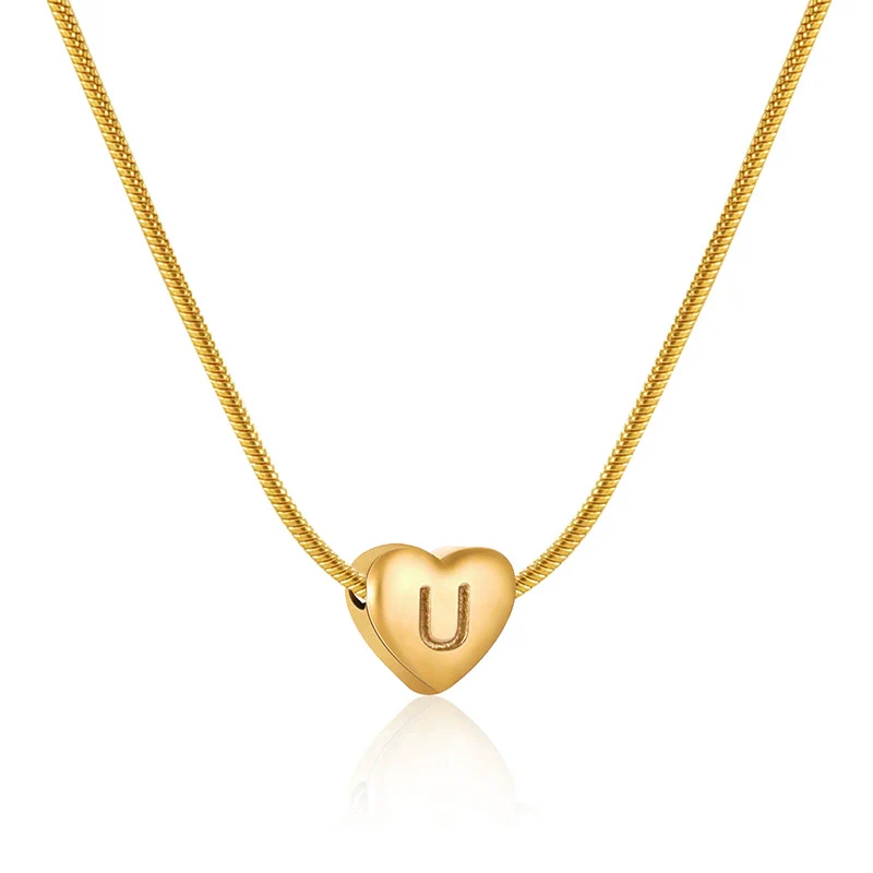 Women's Fashion 316L Stainless Steel And 316L Stainless Steel Heart And Letter Pendant Snake Bone Chain Necklace With Electroplating - Image 26