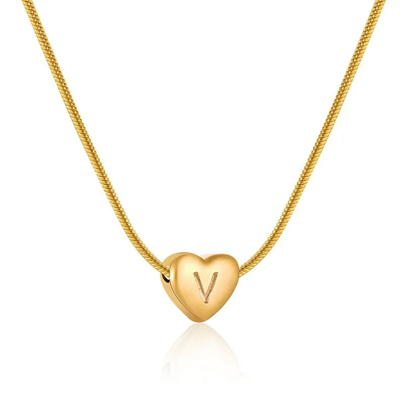 Women's Fashion 316L Stainless Steel And 316L Stainless Steel Heart And Letter Pendant Snake Bone Chain Necklace With Electroplating - Image 27