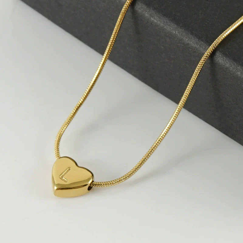Women's Fashion 316L Stainless Steel And 316L Stainless Steel Heart And Letter Pendant Snake Bone Chain Necklace With Electroplating - Image 3