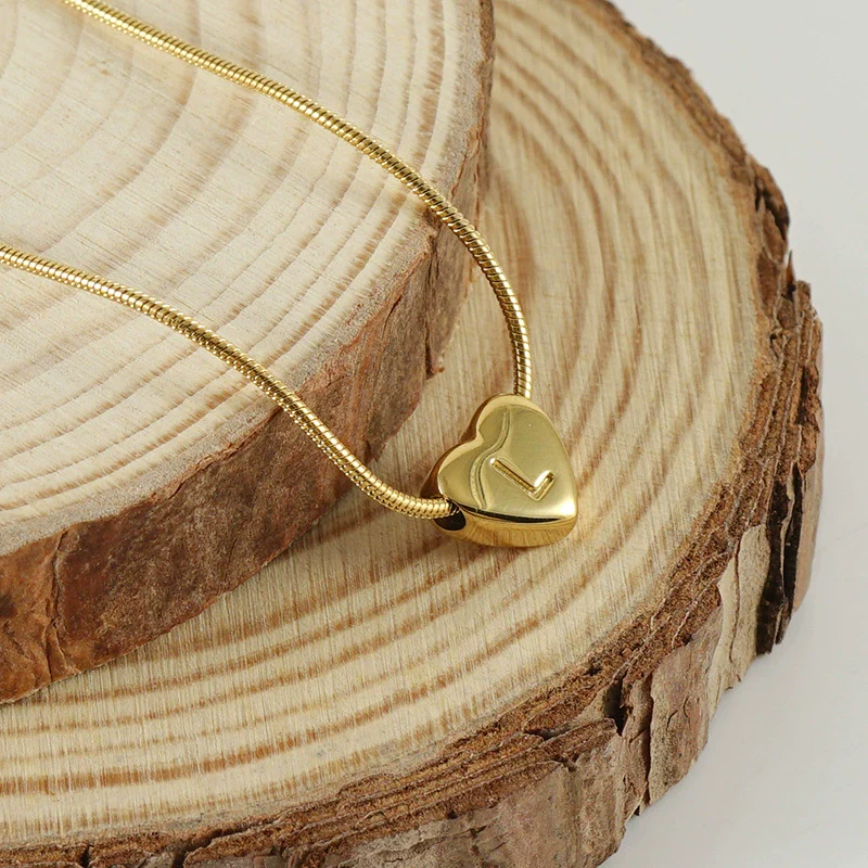 Women's Fashion 316L Stainless Steel And 316L Stainless Steel Heart And Letter Pendant Snake Bone Chain Necklace With Electroplating - Image 4