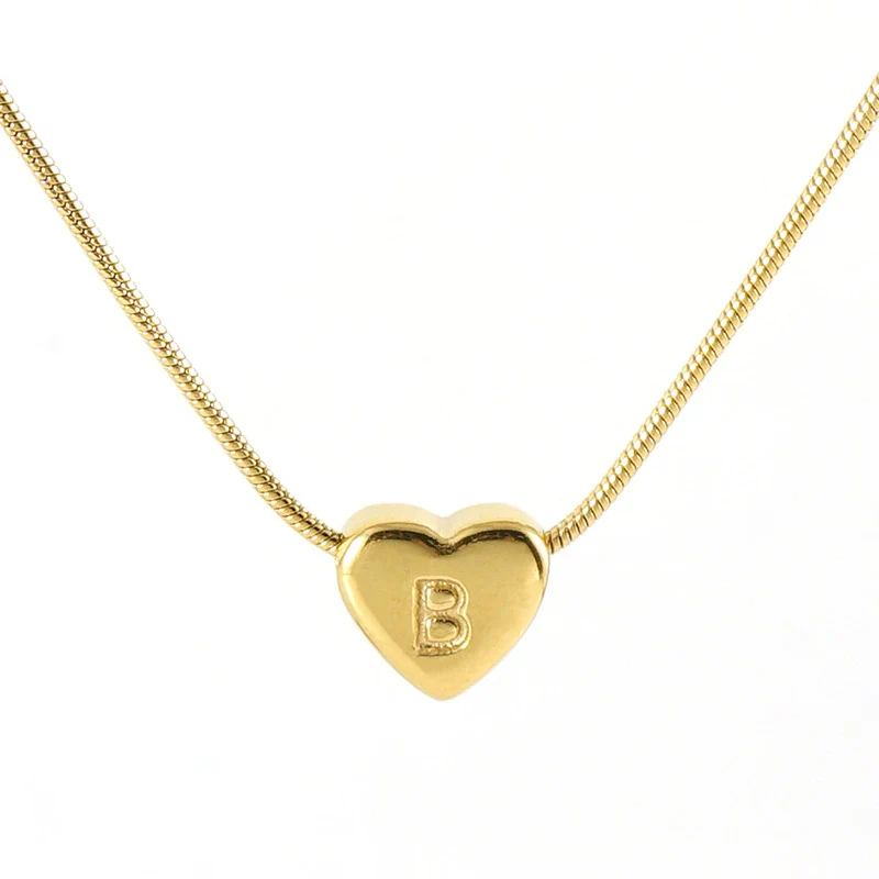 Women's Fashion 316L Stainless Steel And 316L Stainless Steel Heart And Letter Pendant Snake Bone Chain Necklace With Electroplating - Image 5